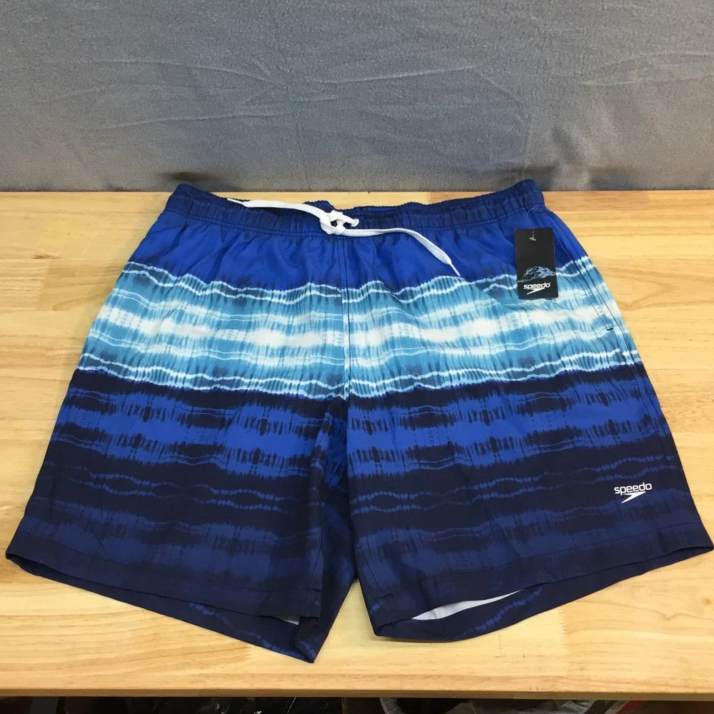 Speedo Mens Swim Trunks XL Blue Tie Dye Stripe Board Shorts‎ 7721254400 NEW